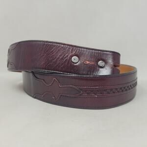VTG Lucchese Belt 34 Black Cherry Goat Leather Western Tooled BL422 Cowboy USA